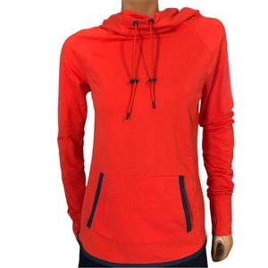 Womens Athleta Sentry Orange Cowl Neck Drawstring Pullover Hoodie Size XS